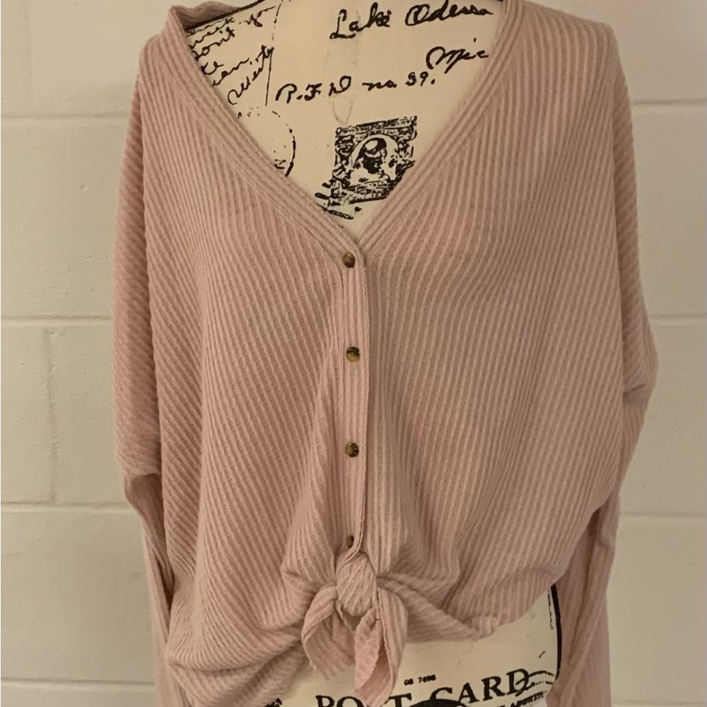 Women's Super Soft Tie Front Cardigan Sweater ~ Pink ~ XL